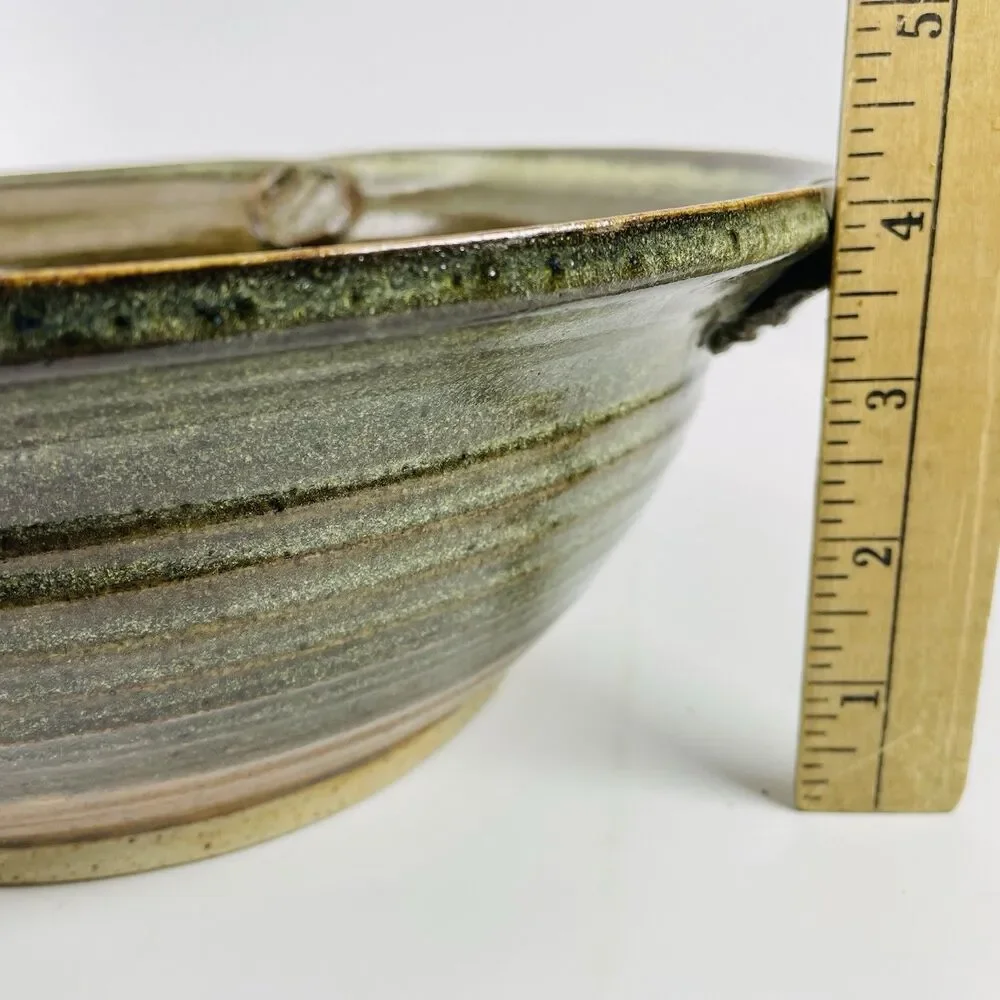 Jim Fey Studio Pottery Bowl Brown Embossed Design Nebraska 11.5” Signed